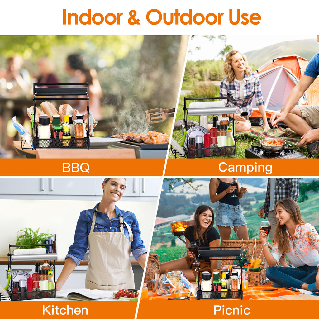 Utensil Caddy Metal Grill Caddy With Paper Towel Holders Utensil Holder For Outdoor Picnic Barbecue Camping Grilling Tools Storage Organizer Barbecue Accessories.