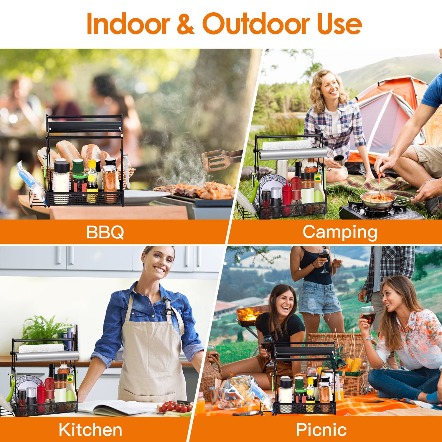 Utensil Caddy Metal Grill Caddy With Paper Towel Holders Utensil Holder For Outdoor Picnic Barbecue Camping Grilling Tools Storage Organizer Barbecue Accessories.