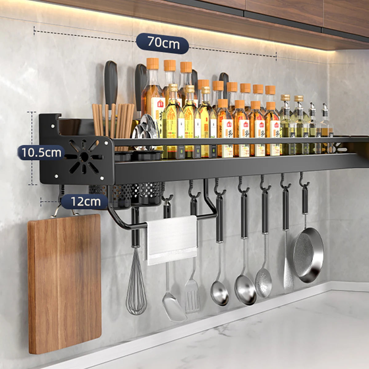 Metal Kitchen Shelf No-Punch Large Capacity Storage Kitchen Utensils Skeletonized Drainage Design Easy to Clean Black