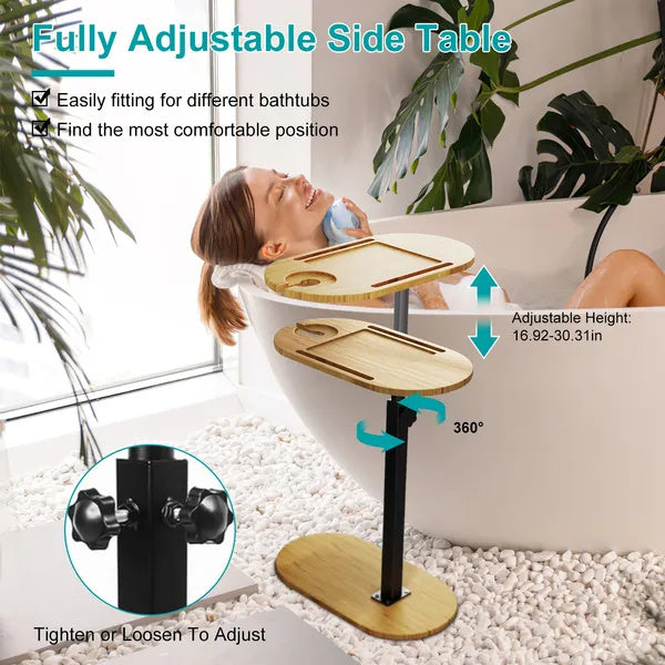 C-Shaped Bathtub Tray Table With Adjustable Height Rotatable Desktop Freestanding Bath Caddy Against Wall Couch Bed Sofa Side Table