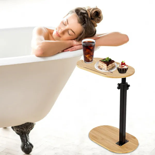 C-Shaped Bathtub Tray Table With Adjustable Height Rotatable Desktop Freestanding Bath Caddy Against Wall Couch Bed Sofa Side Table