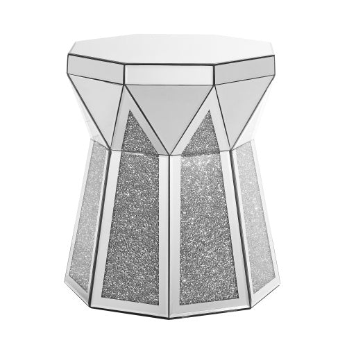 Drum Style Coffee Table With Mirror Crystal Inlay, Polygonal Silver Decorative Table, Modern Design Luxury Modern Furniture, 20 Inch  About 50 Centimeters  Low Coffee Table, Suitable For Living Room
